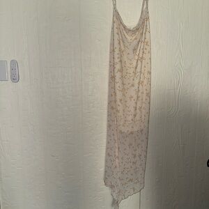 Asymmetrical Floral Dress in White and Gold